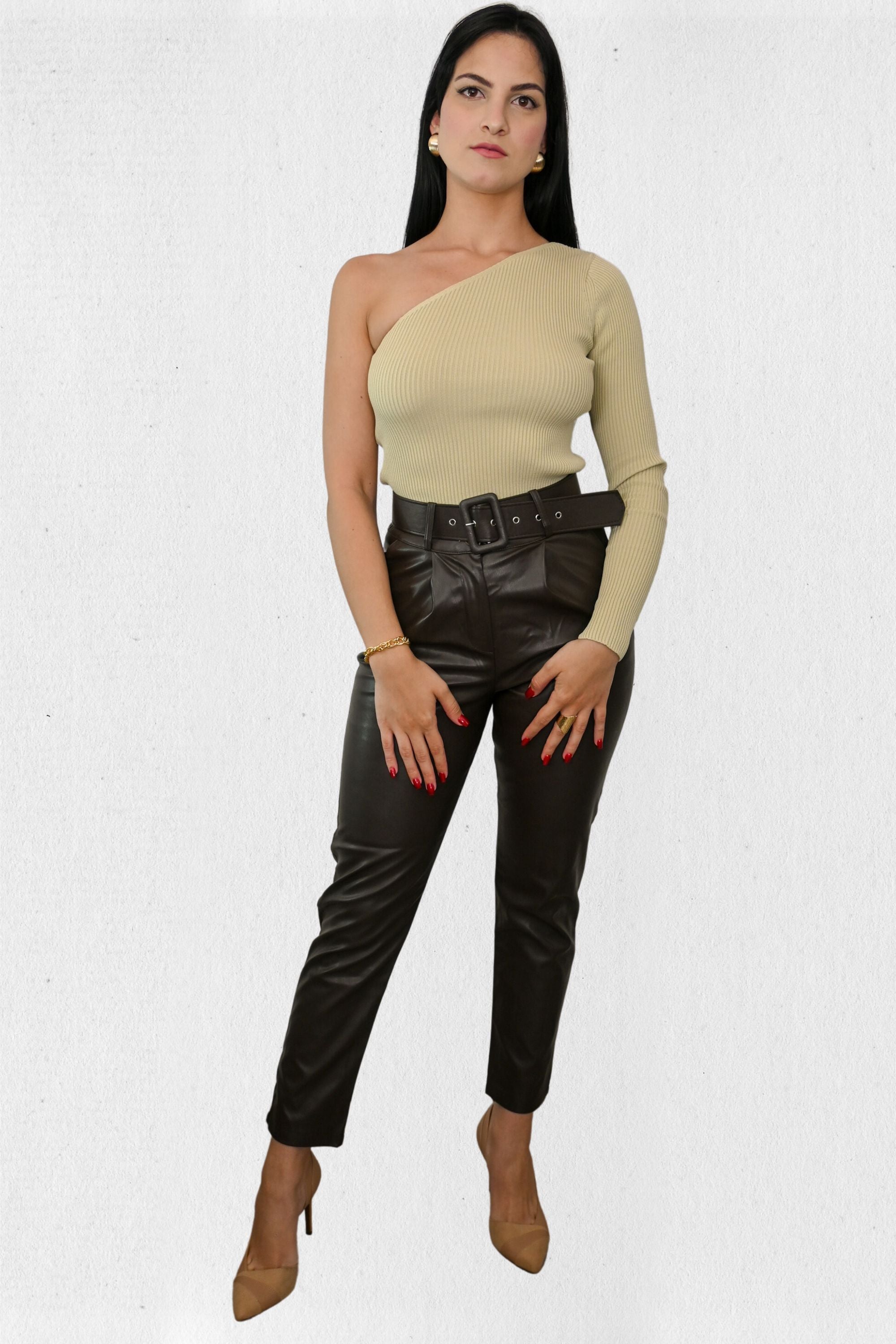 Brown Faux leather Pants