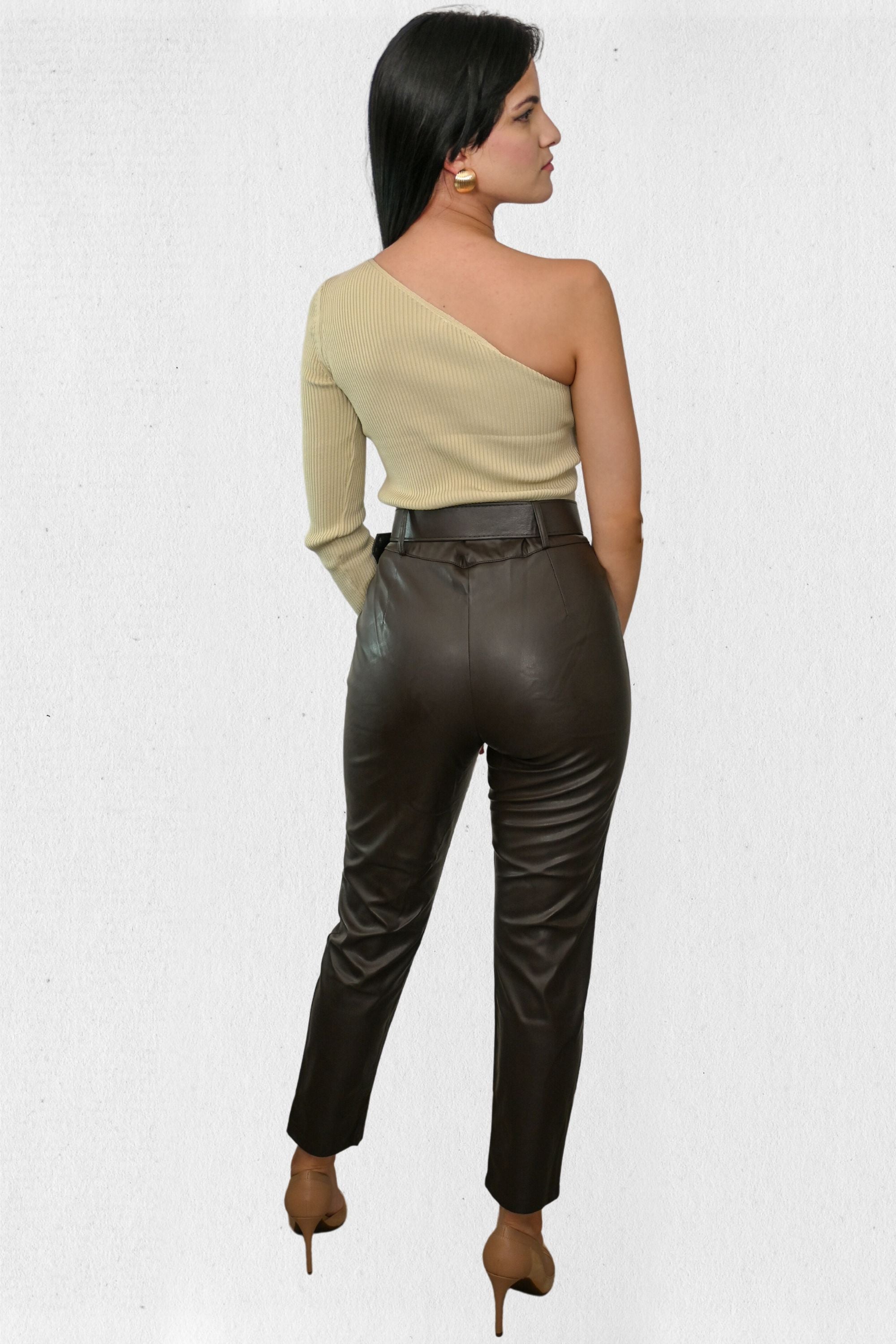 Brown Faux leather Pants