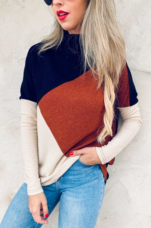Color Block Turtleneck Sweater
