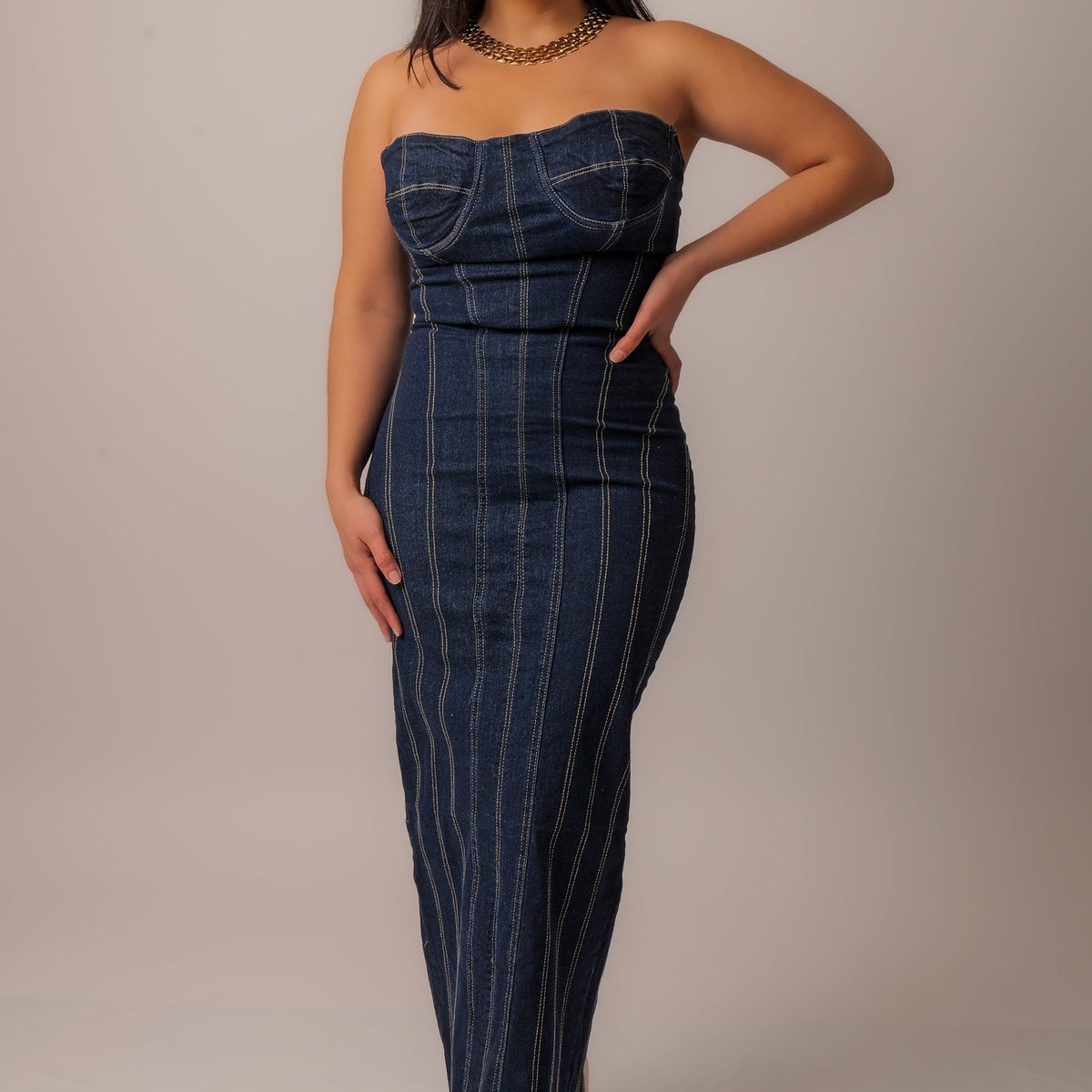 Denim Midi Dress L