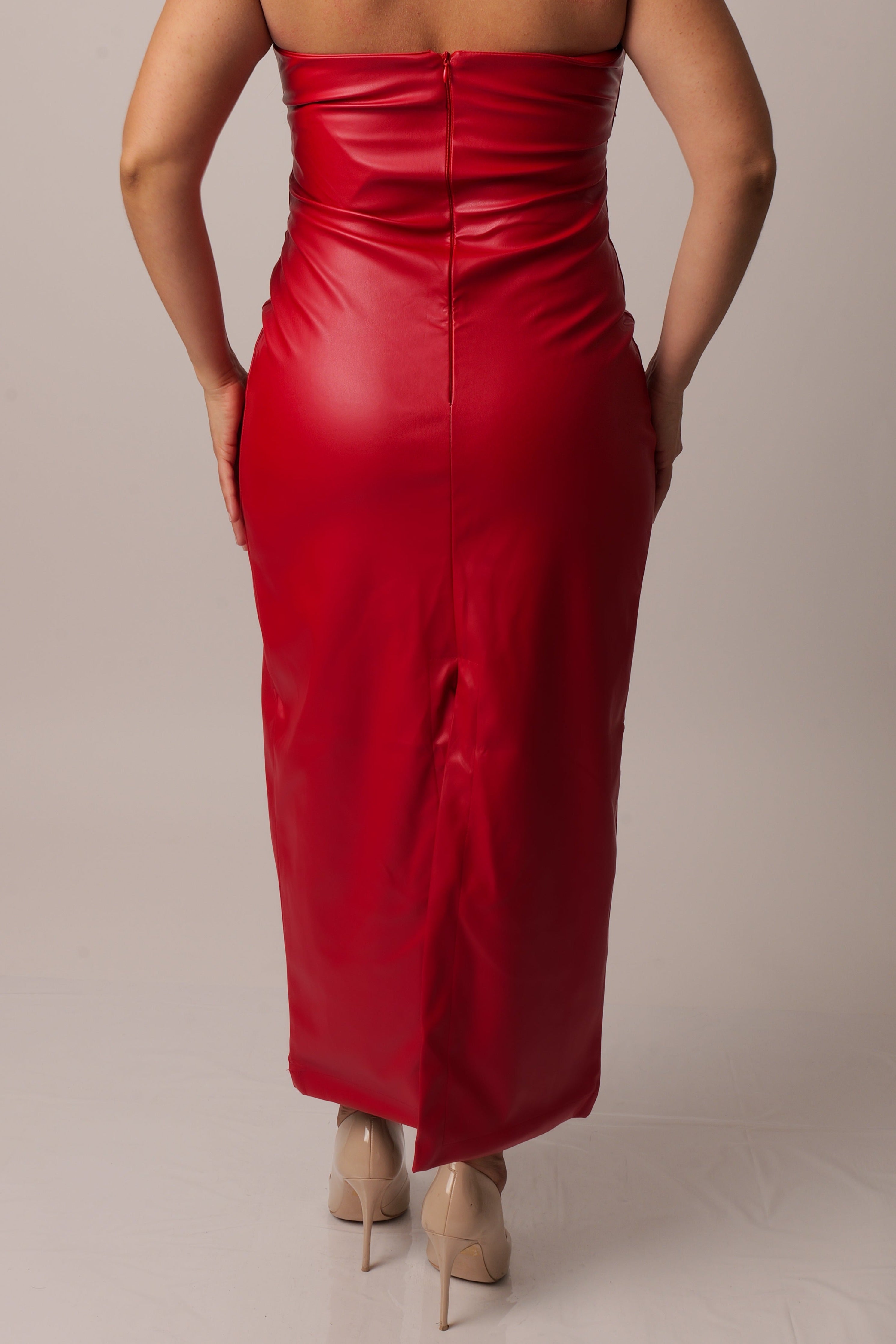 Faux leather red midi Dress