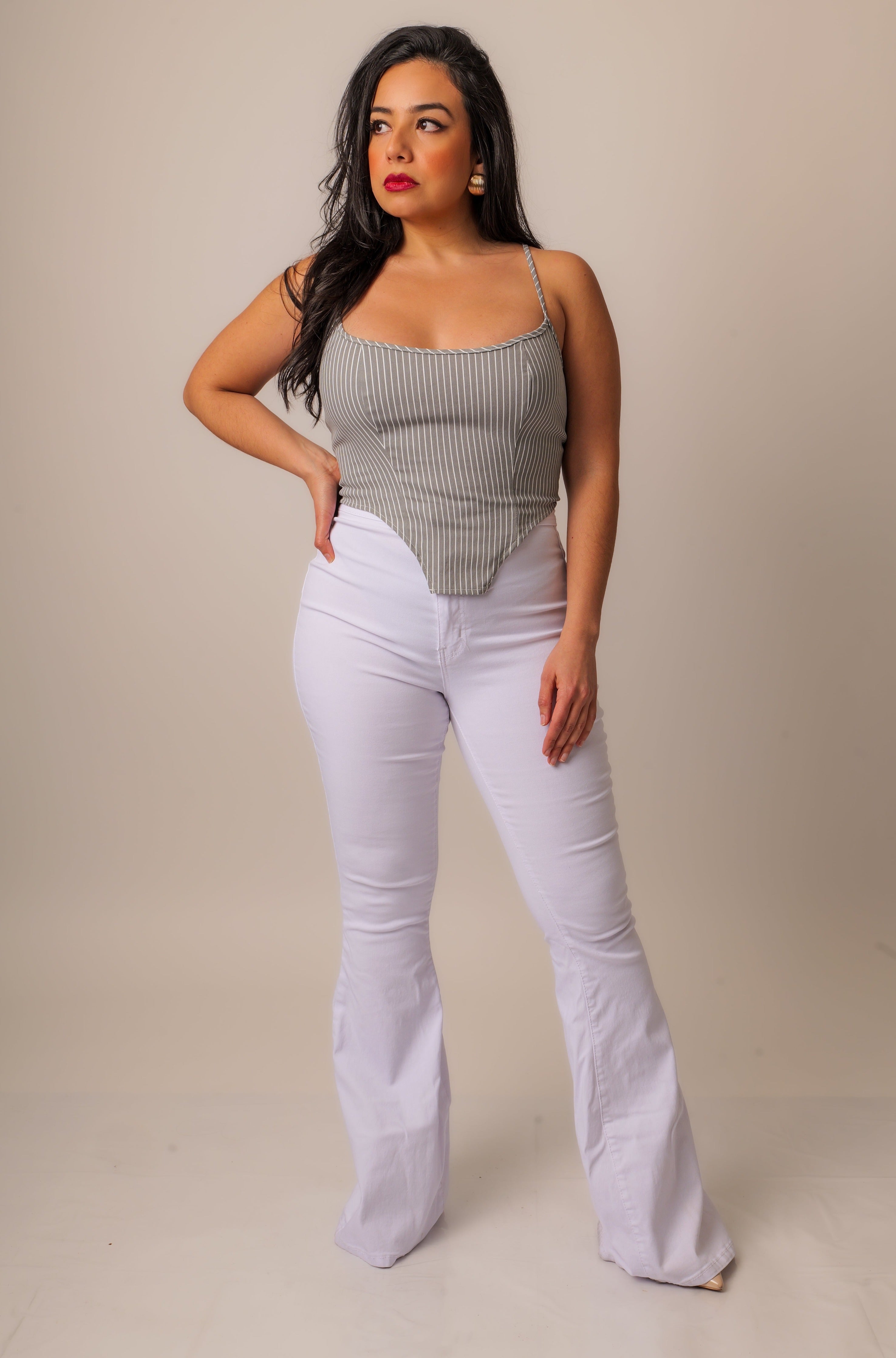 White High waisted Flared pants