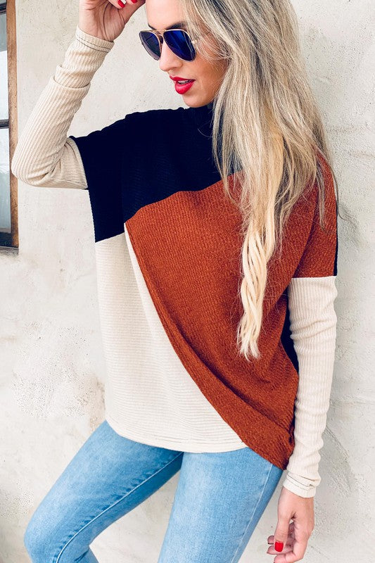 Color Block Turtleneck Sweater